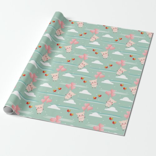 Cute Flying Pigs Love Pattern Wrapping Paper