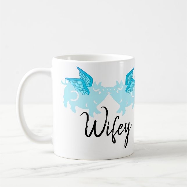 Cute Flying Pigs with Wings Teal When Fly Coffee Mug (Left)