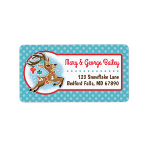 Cute Flying Reindeer Christmas Card Address Labels