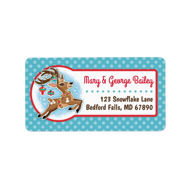 Cute Flying Reindeer Christmas Card Address Labels (Front)