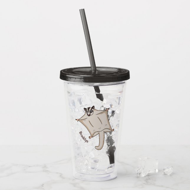 Cute flying sugar glider cartoon illustration acrylic tumbler (Front Ice)