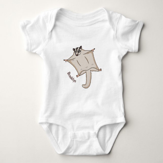 Cute flying sugar glider cartoon illustration baby bodysuit (Front)