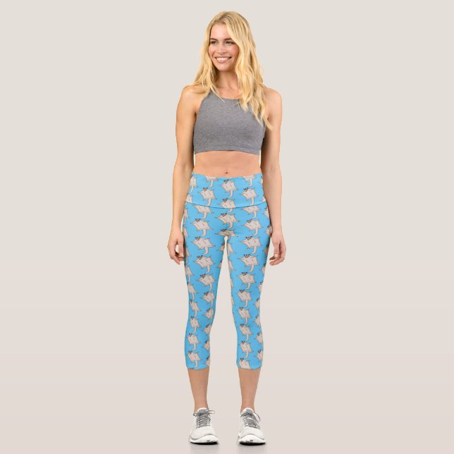 Cute flying sugar glider cartoon illustration capri leggings (Front)