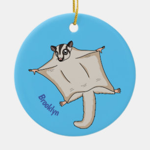 Cute flying sugar glider cartoon illustration ceramic ornament