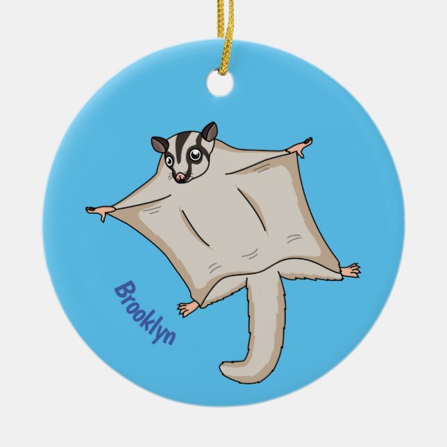 Cute flying sugar glider cartoon illustration ceramic ornament (Front)