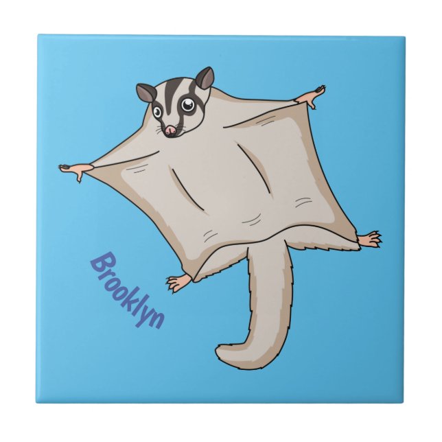 Cute flying sugar glider cartoon illustration ceramic tile (Front)