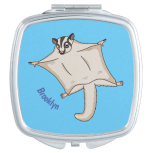 Cute flying sugar glider cartoon illustration compact mirror