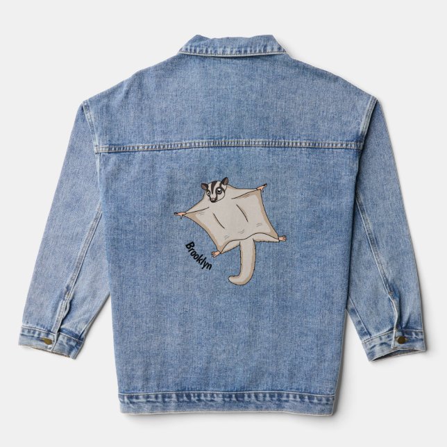 Cute flying sugar glider cartoon illustration denim jacket (Back)