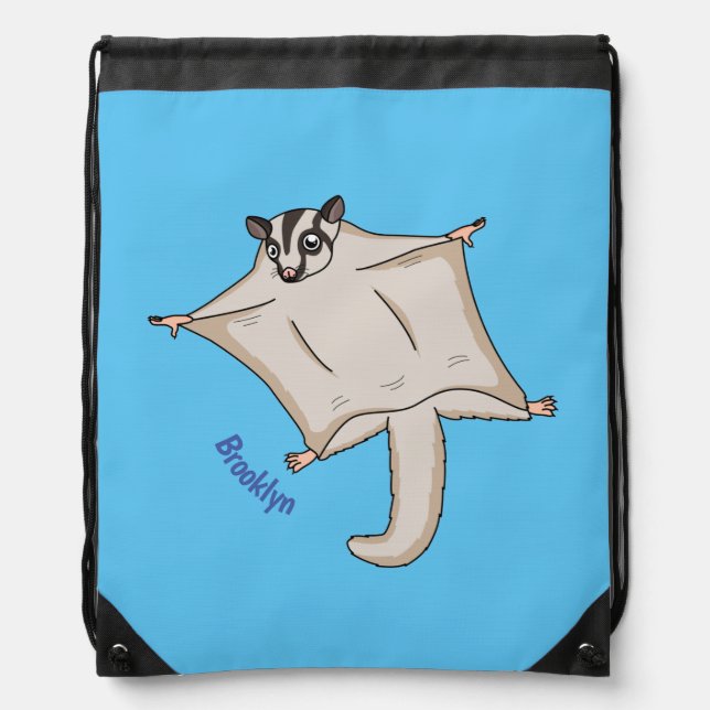 Cute flying sugar glider cartoon illustration drawstring bag (Front)