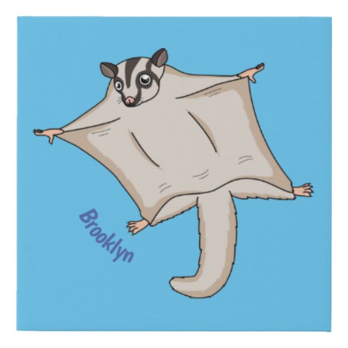 Cute flying sugar glider cartoon illustration faux canvas print