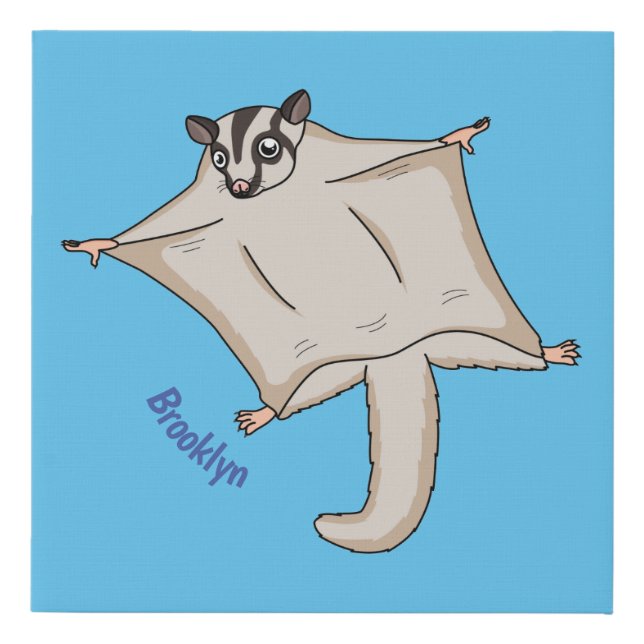 Cute flying sugar glider cartoon illustration faux canvas print (Front)