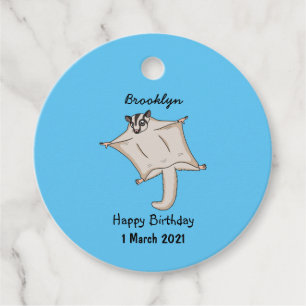 Cute flying sugar glider cartoon illustration favor tags