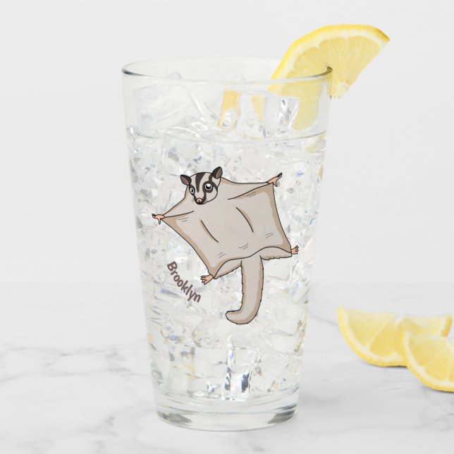 Cute flying sugar glider cartoon illustration glass (Back Ice)