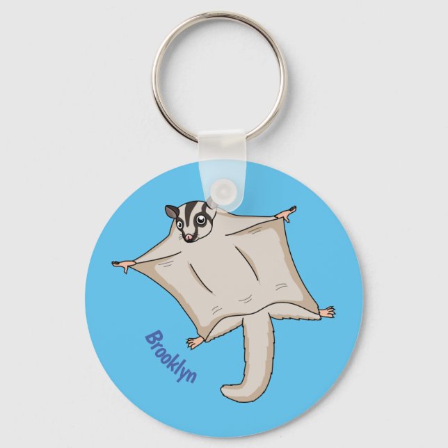 Cute flying sugar glider cartoon illustration keychain (Front)