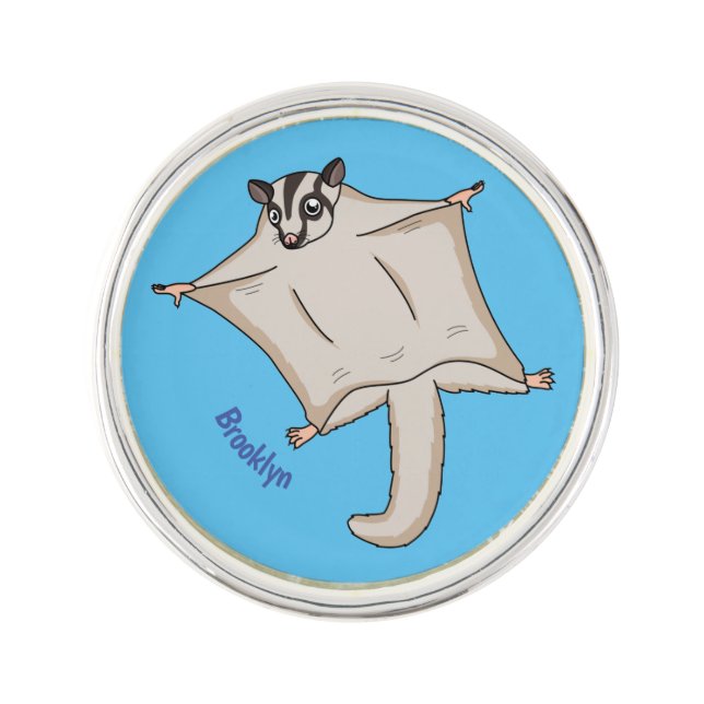 Cute flying sugar glider cartoon illustration lapel pin (Front)