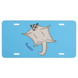 Cute flying sugar glider cartoon illustration license plate