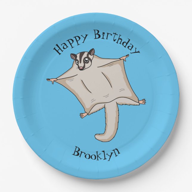Cute flying sugar glider cartoon illustration  paper plates (Front)