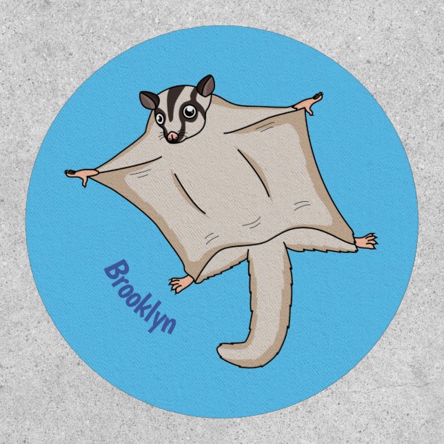 Cute flying sugar glider cartoon illustration patch (Front)