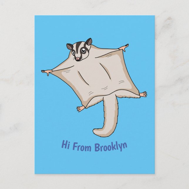 Cute flying sugar glider cartoon illustration postcard (Front)