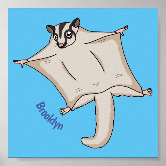 Cute flying sugar glider cartoon illustration poster (Front)
