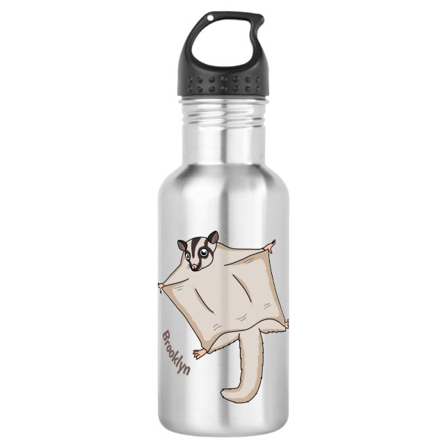 Cute flying sugar glider cartoon illustration stainless steel water bottle (Front)