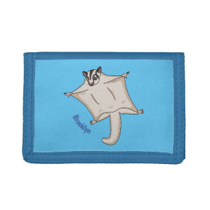 Cute flying sugar glider cartoon illustration tri-fold wallet