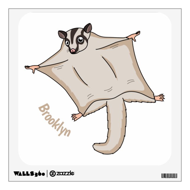 Cute flying sugar glider cartoon illustration wall decal (Front)