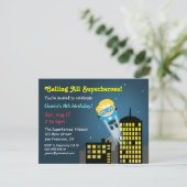 Cute Flying Superhero Birthday Party Invitation (Standing Front)