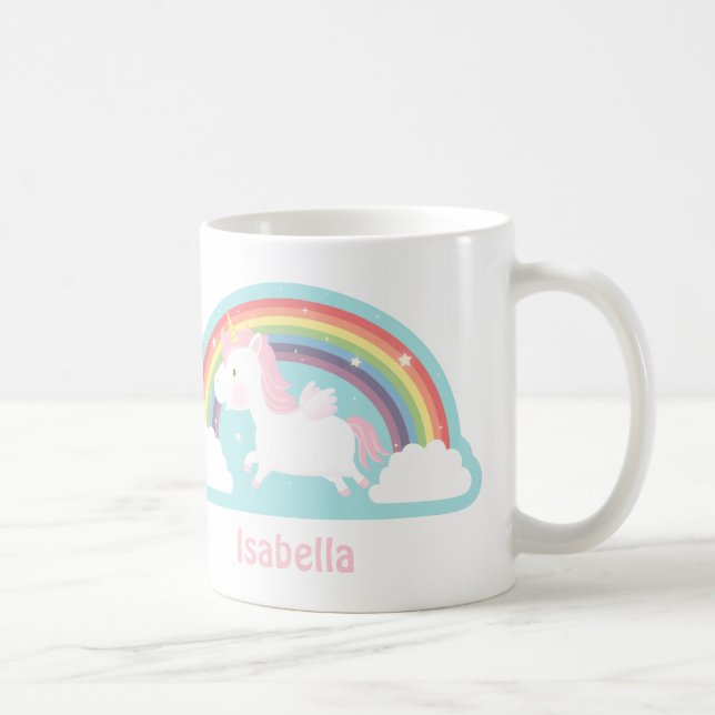Cute Flying Unicorn and Rainbow Girls Mug (Right)