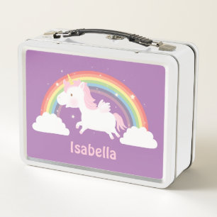 Cute Flying Unicorn and Rainbow Girls Personalized Metal Lunch Box