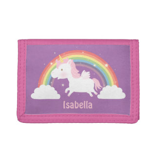 Cute Flying Unicorn and Rainbow Girls Wallet
