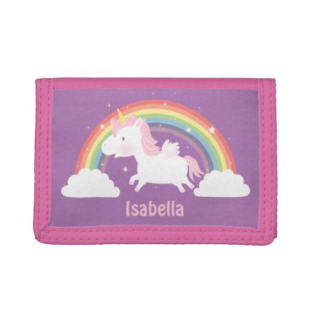 Cute Flying Unicorn And Rainbow Girls Wallet