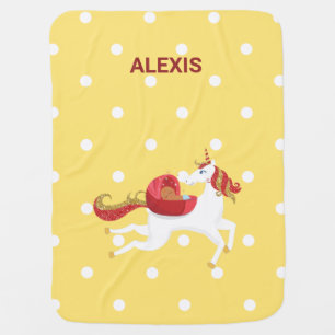 Cute Flying Unicorn Brown Baby Personalized Name Baby Blanket