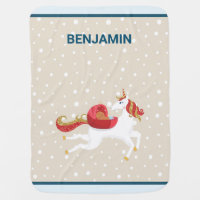 Cute Flying Unicorn Brown Baby Personalized Name Baby Blanket