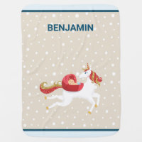 Cute Flying Unicorn Light-Skinned Baby Custom Name Baby Blanket