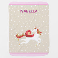 Cute Flying Unicorn Light-Skinned Baby Custom Name Baby Blanket