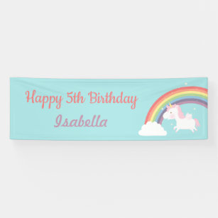Cute Flying Unicorn Rainbow Birthday Party Banner