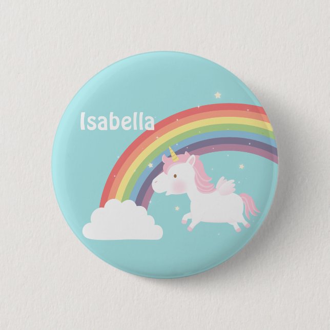 Cute Flying Unicorn Rainbow For Girls Button (Front)