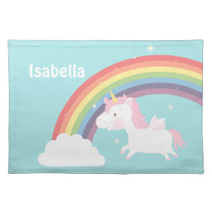 Cute Flying Unicorn Rainbow For Girls Cloth Placemat