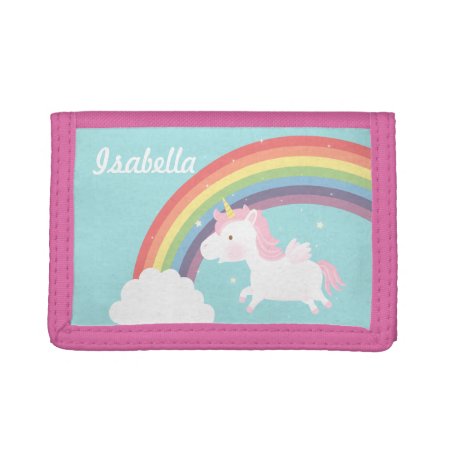 Cute Flying Unicorn Rainbow For Girls Tri-fold Wallet