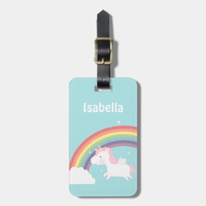Cute Flying Unicorn Rainbow Girls Name Luggage Tag