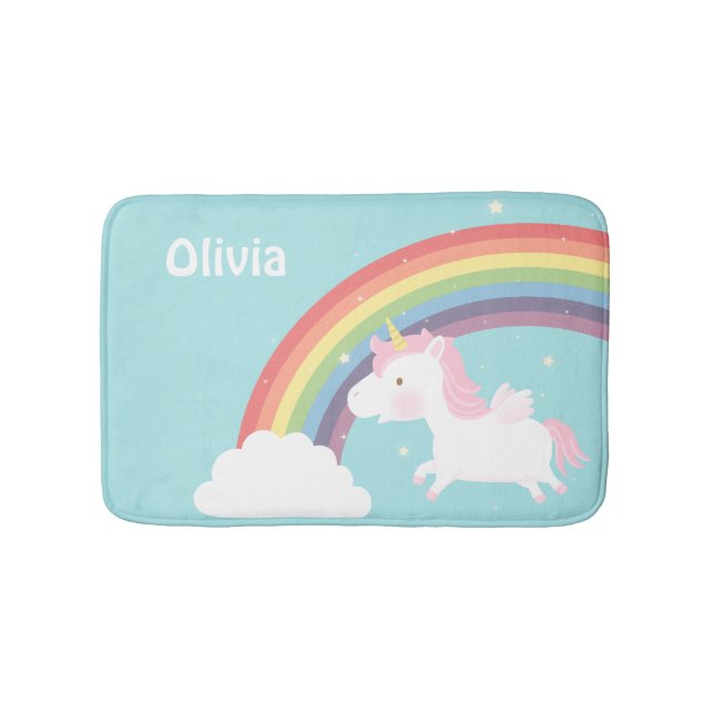 Cute Flying Unicorn Rainbow Girls Room Decor Bathroom Mat (Front)