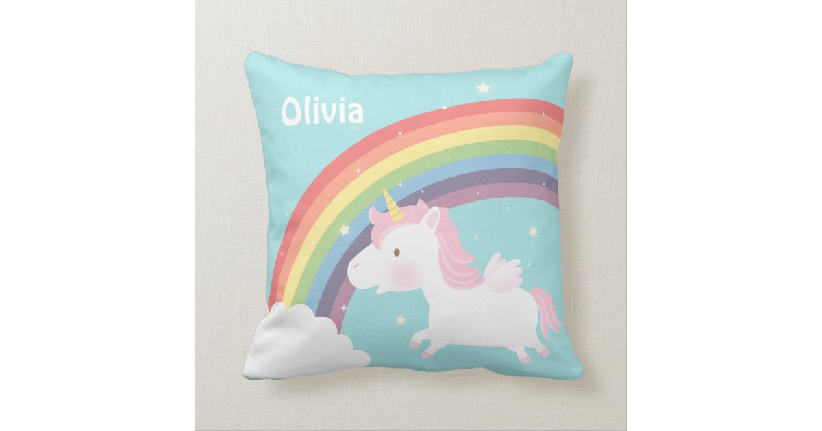 Cute Flying Unicorn Rainbow Girls Room Decor Throw Pillow Zazzle Com