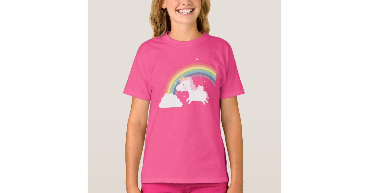 Cute Flying Unicorn Rainbow Girls Tee Zazzle Com