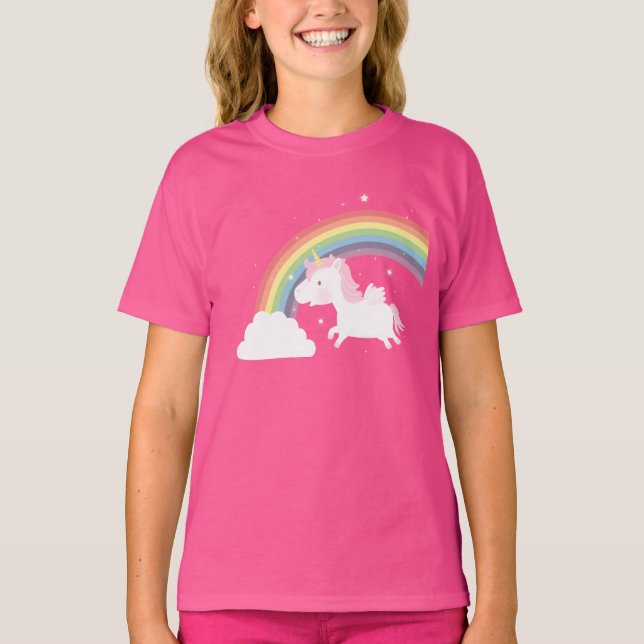 Cute Flying Unicorn Rainbow Girls Tee (Front)