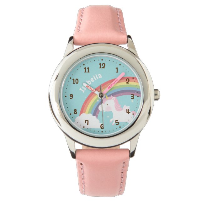 Cute Flying Unicorn Rainbow Personalized Watch (Front)
