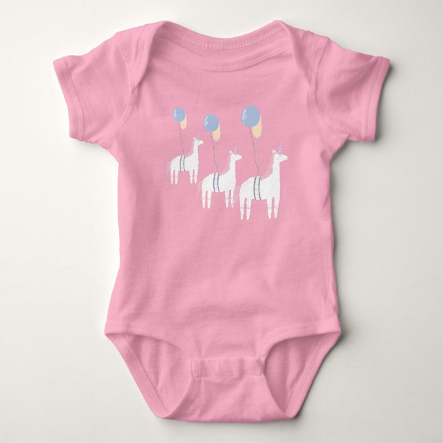 Cute Flying Unicorn With Balloons Baby Girl Bodysuit (Front)