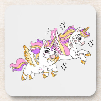 Cute flying unicorns  beverage coaster