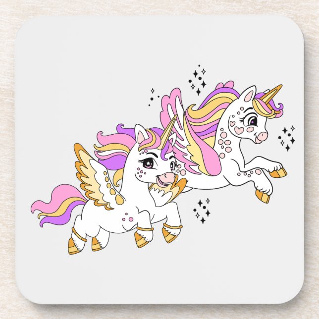 Cute flying unicorns  beverage coaster (Front)
