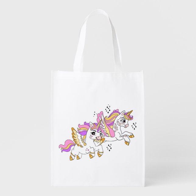 Cute flying unicorns  grocery bag (Front)